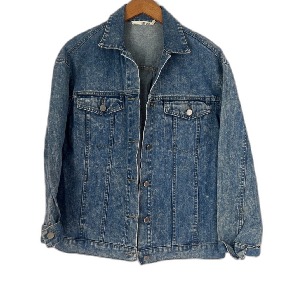 Ellison Soft Denim‎ Jean Jacket Stonewash Blue Utility Layering Size Medium Y2K